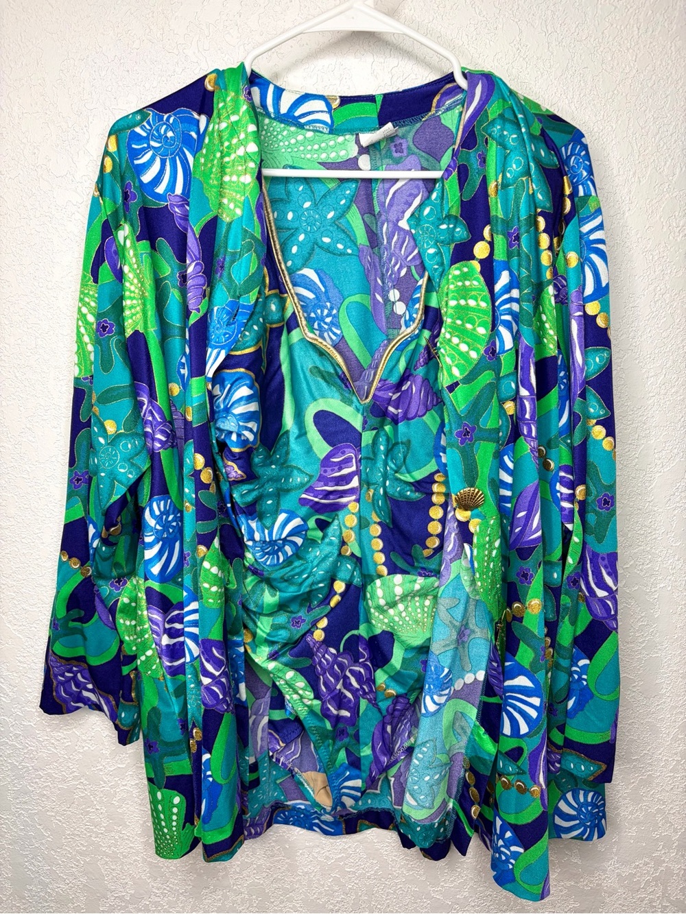 Vintage Deweese 80s 90s Women's Sz L 14 One Piece Swimsuit Set Neptune Mermaid